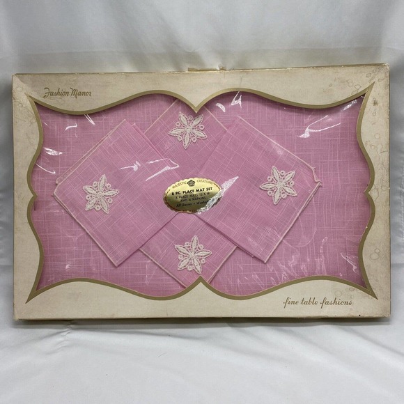 Pink Placemat & Napkin Set Fashion Manor JCPenneys NIB 1960s NOS 8 Piece VTG USA - Picture 3 of 7